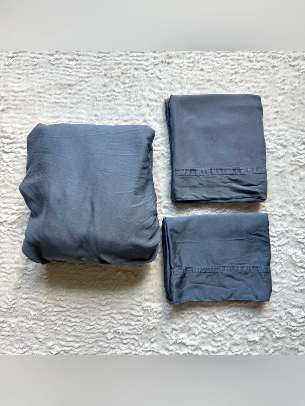 Cariloha 3 pc Set Bamboo Sateen 1 Fitted Sheet 2 Pillowcase King Queen Blue Gray